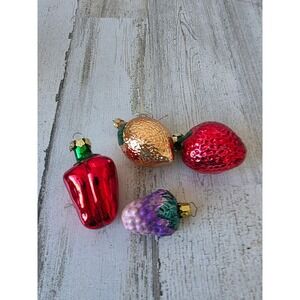 Vintage mercury glass strawberry lemon pepper grape ornament set tree glitter